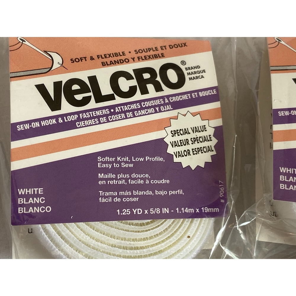 NIP VELCRO Brand Sew On White Hook & Loop Fastener 1.25 YD x 5/8 Inch